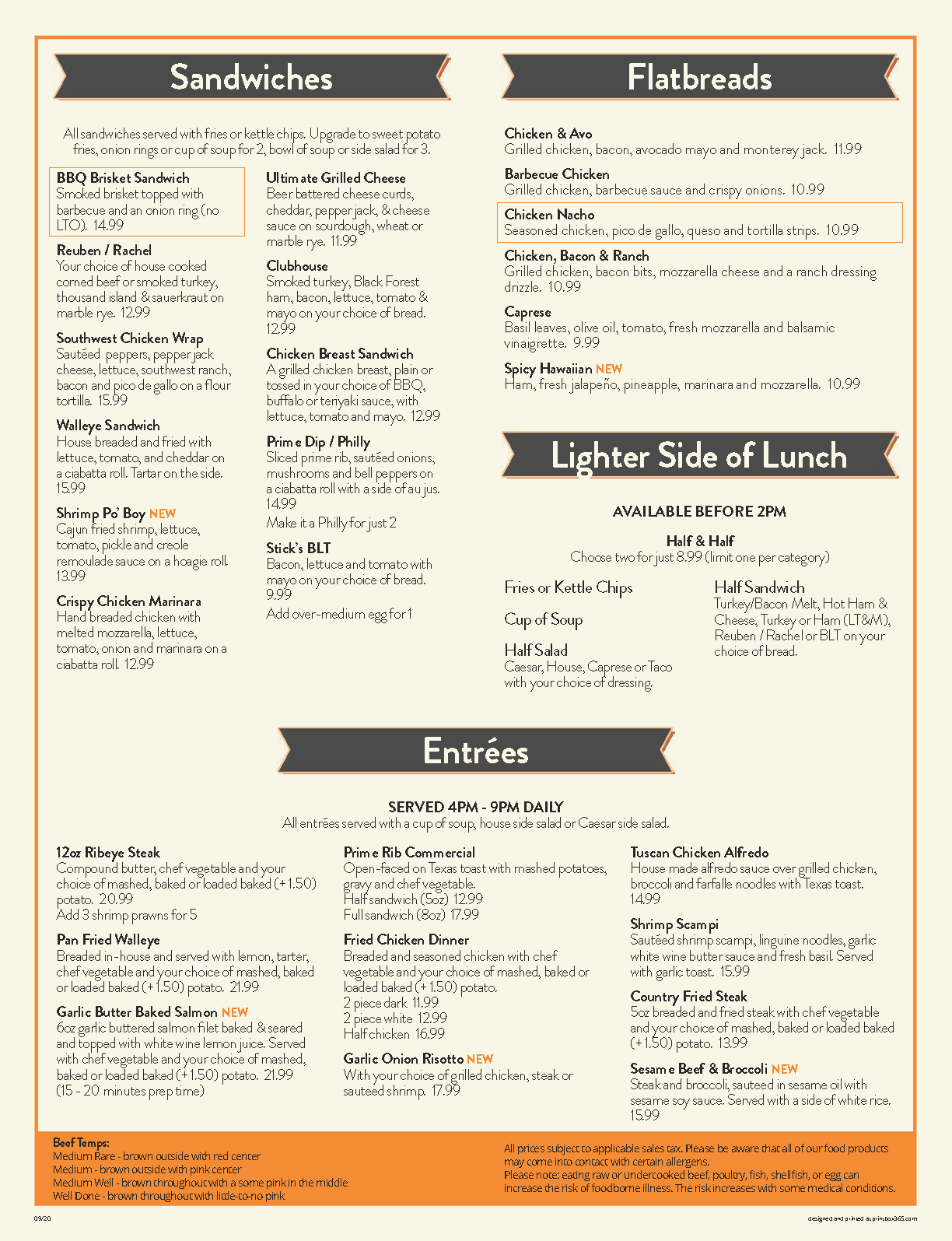 Lunch and Dinner Menu - Sticks Tavern Minnesota